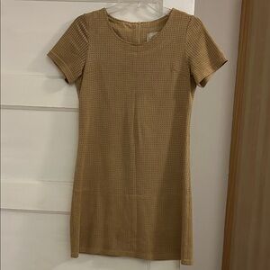 Chic Tan Short Sleeve Suede Mini Dress
